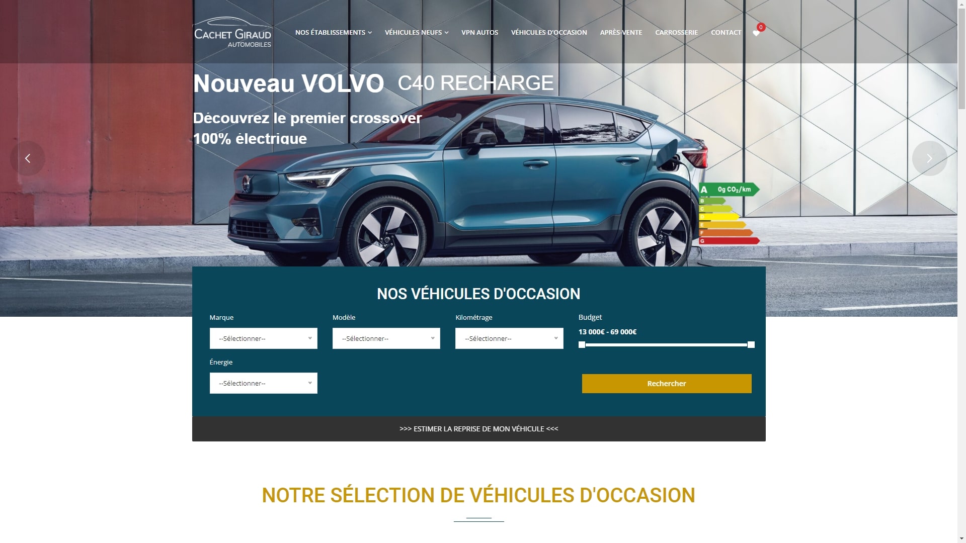 En-tête du site internet de Cachet Giraud Automobiles