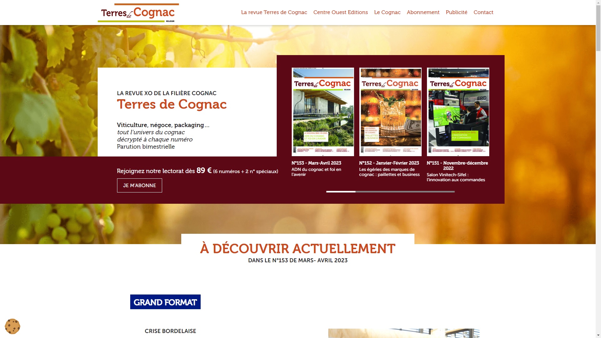 En-tête du site internet pour le magazine Terres de Cognac