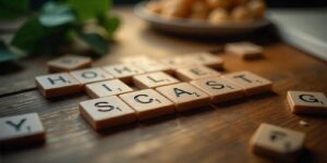 Table sur laquelle sont posées des pièces de scrabble