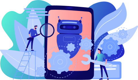 Les développeurs travaillent dur sur le développement d’applications de chatbot. Développement d'applications Chatbot, cadre de développement de bots, concept de programmation de chatbot